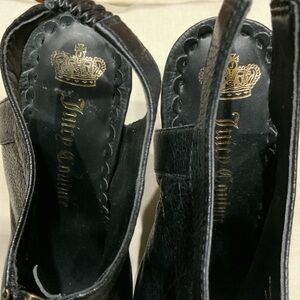 New Juicy Couture Black Leather Open Toe Bootie Sandals 8 high heeled